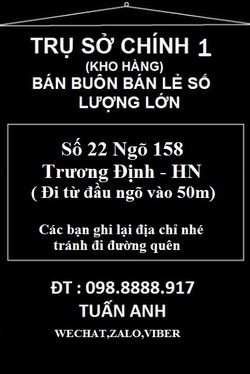 Ảnh số 99: +ĐỊA CHỈ 1: SỐ 22 Ngõ 158 Trương Định HN(Lưu ý các bạn rẽ đi thẳng vào ngõ 158 Trương Định 50m chứ không phải cửa hàng quần áo ngay đầu ngõ) - Giá: 100.000