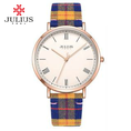 Đồng hồ Julius Ja1015 dây da phối vải sọc xanh vàng