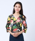 Aó Bông Crop Top Tay Lỡ Đen NINA