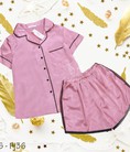 Pyjama Lụa Trơn Dáng Cộc Viền Ren Duyên Dáng