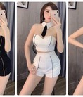 Set áo cúp ngực phối sọc sexy