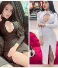 Đầm body tay dài hở ngực giọt nước sexy