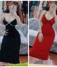 Đầm body 2 dây hở ngực viền đen sexy