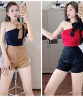 Set áo lệch vai phối nơ và quần short