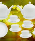 Hình ảnh: Bộ bình trà sứ trắng cao cấp Bát Tràng Sen Vàng 2