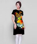 Hình ảnh: Áo Dài Cách Tân in 3D Có Size XXXL: Hoa Ngũ Sắc Nền Đen TP879