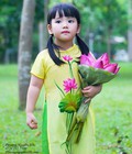 Hình ảnh: Áo dài trẻ em voan hoa sen màu vàng cho bé gái