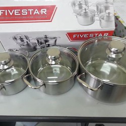 Bộ nồi Inox 3 đáy vung kính FIVESTAR