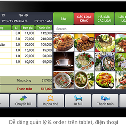 Phần mềm hỗ trợ quản lý bán hàng tính tiền order thức ăn đồ uống cho các quán ăn, trà sữa, khu resort