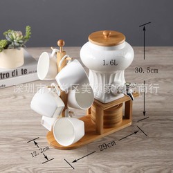 Bộ bình nước có vòi kèm 6 cốc sứ giá gỗ