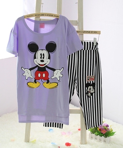Bộ Mickey áo cộc tay quần ngố kẻ Korea Style