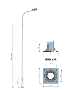 Cột đèn cao áp 8m, 9m, cột thép mạ kẽm cần đơn 9m, 10m.