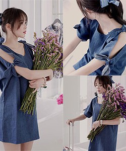 Đầm Denim Thắt Nơ Dịu Dàng