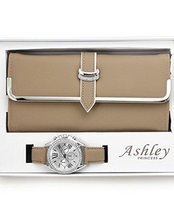 Bộ đồng hồ nữ và bóp Ashley Matching Watch Wallet Coffee