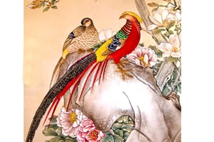 Tranh kính nghệ thuật đôi chim hoa