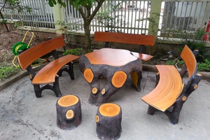 Bộ bàn ghế giả gốc cây bằng xi măng, bàn ghế sân vườn