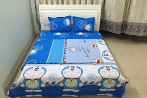 Chăn ga gối trần bông chất liệu cotton poly doremon 