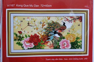 Tranh thêu đồng hồ đôi công A1167 (chưa thêu)