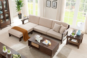 Sofa gỗ góc L, sofa gỗ sồi cho phòng khách sang trọng