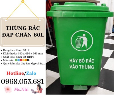 Thùng rác nhựa trong nhà 60L có đạp chân