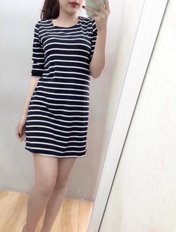 Ảnh số 55: Đầm thun suông tay lỡ sọc ngang - D233 ﻿ - Giá: 190.000