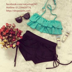 Ảnh số 20: Bikini áo bèo xanh quần đen kiểu - B131 - Giá: 199.000