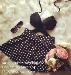 Ảnh số 22: Bikini giả váy chấm bi áo thắt nơ - B133 - Giá: 199.000