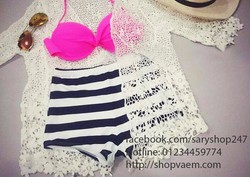 Ảnh số 23: Bikini áo hồng quần sọc trắng đen - B134 - Giá: 199.000