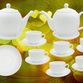 Bộ bình trà sứ trắng cao cấp Bát Tràng Sen Vàng 2