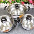 Trọn bộ 3 nồi bằng inox loại 3 đáy hàng cao cấp của golsun s