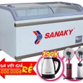 Tủ Đông Cửa Kiếng Lùa Sanaky 800 Lít Vh 8088k Nhôm R134a Kem