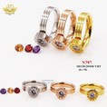 Nhẫn tay titan nam nữ mặt tròn la mã đá 4 màu 797