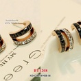 Bông tai titan khoen 2 hàng đá trắng đen 1208