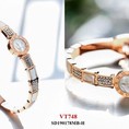 Vòng tay titan viền đá mặt số la mã trắng 748