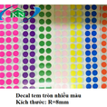 Decal tem size quần áo, decal tròn nhiều màu ở Hà Nội