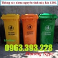 Thùng rác công nghiệp 120L, thùng rác 2 bánh xe nhựa HDPE, thùng rác 120L nắp kín