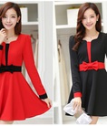 Đầm dài tay đính nơ sang trọng cho mùa giáng sinh hồng