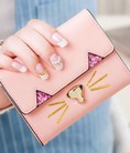 Ví cầm tay nữ dáng ngắn, thiết kế hình mặt mèo dễ thương, ngộ nghĩnh