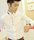 Áo Sơ Mi Nam Tay Dài Màu Trắng Nút Đen