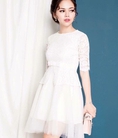 Đầm da lộn tay da