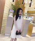 váy công chúa tay lưới chấm bi