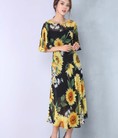 67002H227 Đầm maxi hoa hướng dương, tay rộng