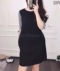 Đầm suông cổ tròn phối tay caro