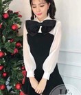Đầm thun poly tay voan nơ đen