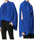 Áo nữ Balenciaga 40 US Button Down Pleated Blouse Blue 4