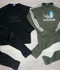 Bộ nỉ thể thao cổ tròn Adidas dòng originals tem xanh ba lá