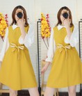 Đầm thắt nơ eo tay phồng