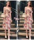 Đầm xòe hoa trễ vai 2 dây bèo ngực