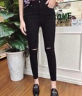 Quần jean nữ màu đen kiểu rách gối thời trang VNXK