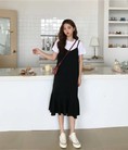 Đầm hai dây đen và Áo CropTop trong màu trắng Hàn Quốc thời trang cao cấp